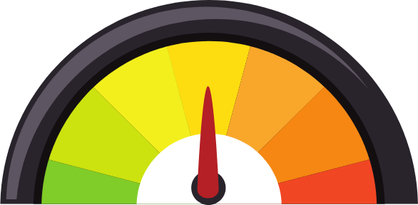 A close up of the speedometer with a red needle.