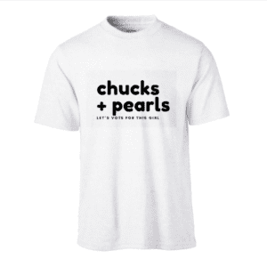 A white t-shirt with the words chucks and pearls on it.