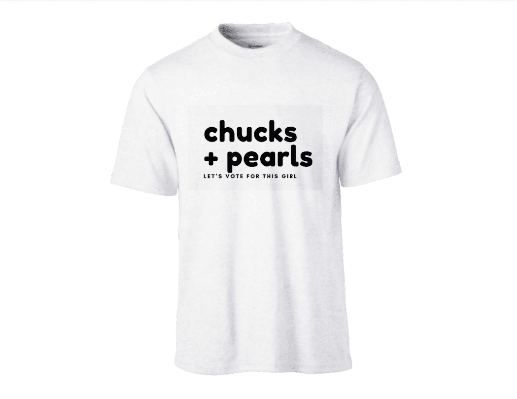 A white t-shirt with the words chucks and pearls on it.