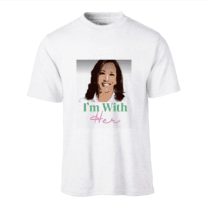 A white t-shirt with a picture of a woman.