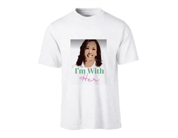 A white t-shirt with a picture of a woman.