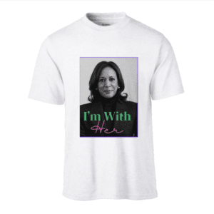 A white t-shirt with an image of a woman.